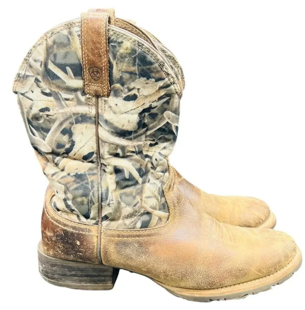 Ariat Mens 8.5 D Camo Distressed Leather Western Cowboy Work Boots Square Toe